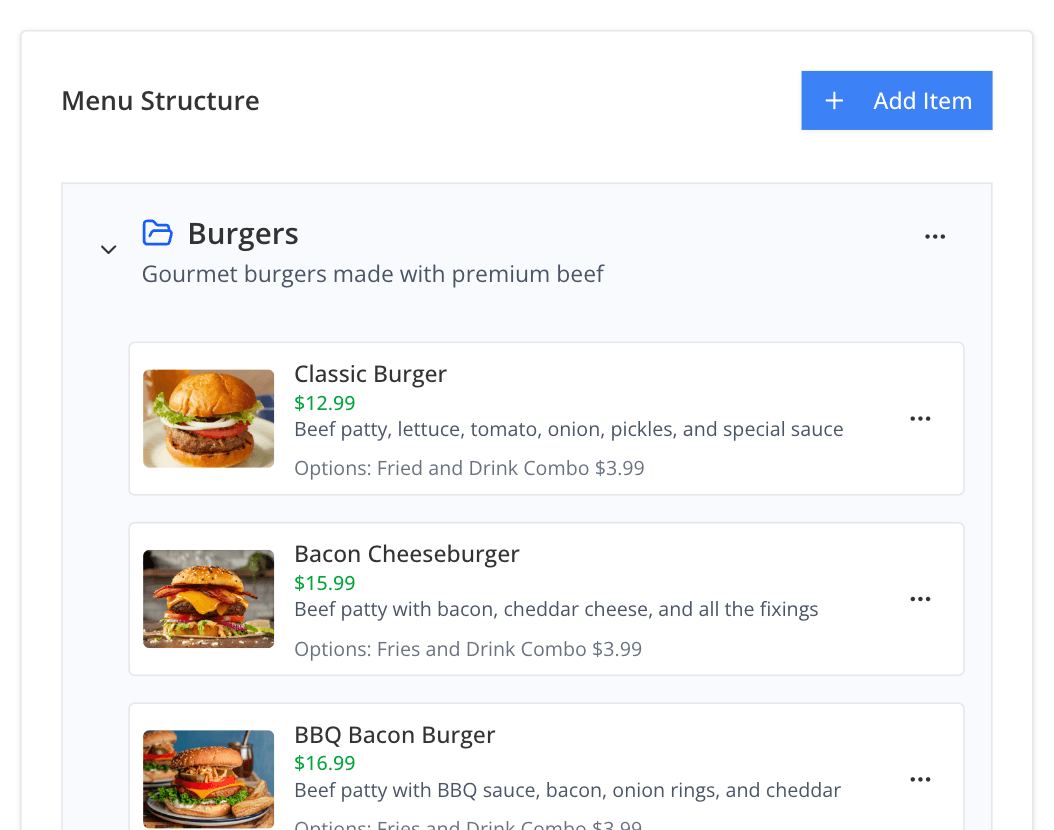 screenshot of adding items and categories