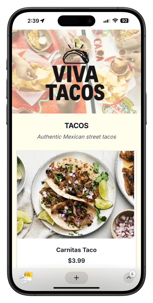 Digital menu example