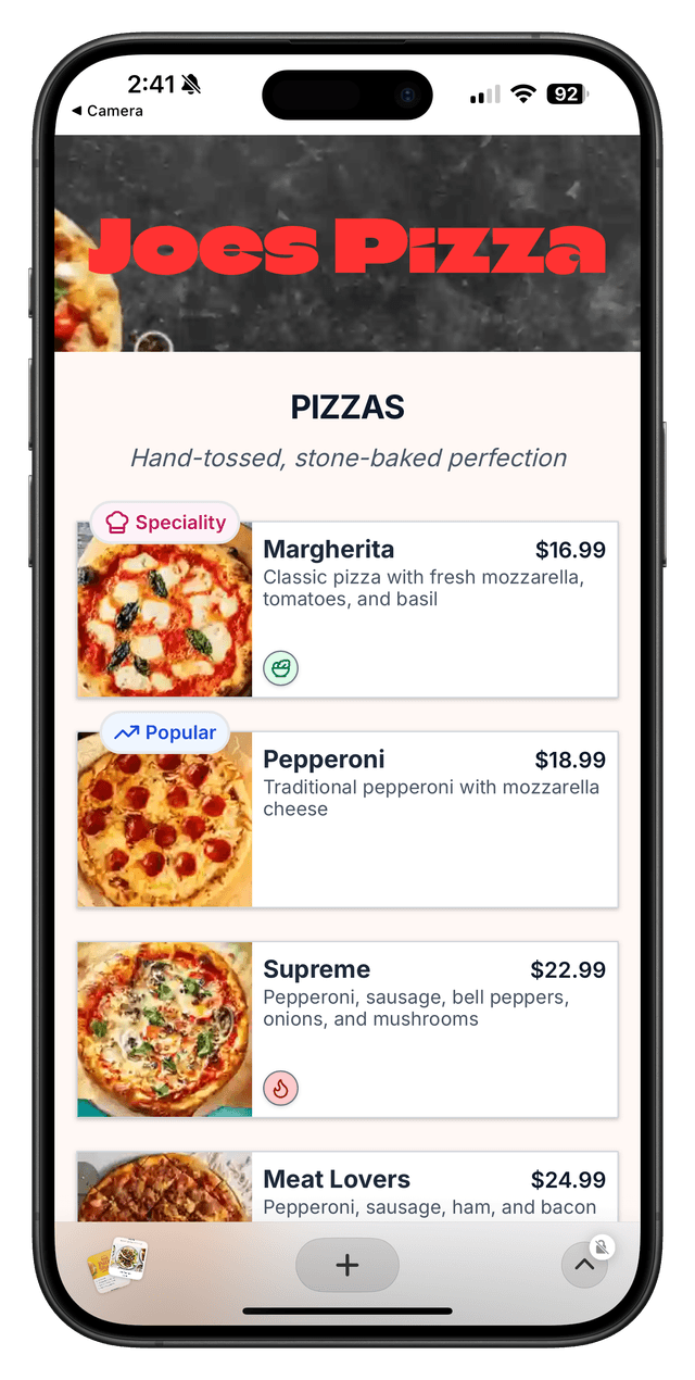 Digital menu example